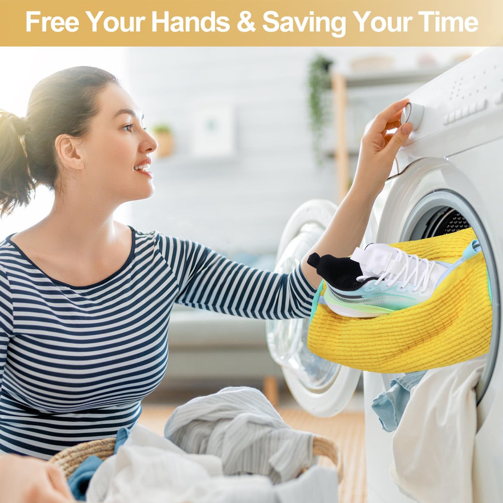 Xan Concept 2Pcs Shoe Washing Machine Bag,Cleaning Bag for XX-Large, Yellow