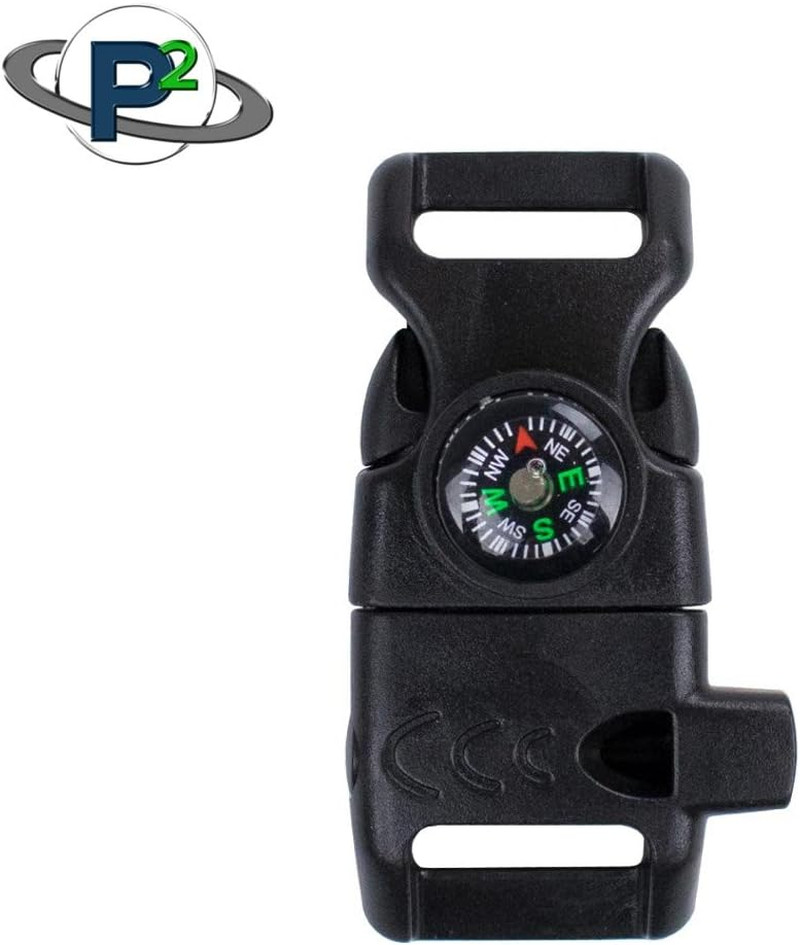 10 Piece Black 5/8 Inch Compass Flint Firestarter Scraper Whistle Utility Buckle