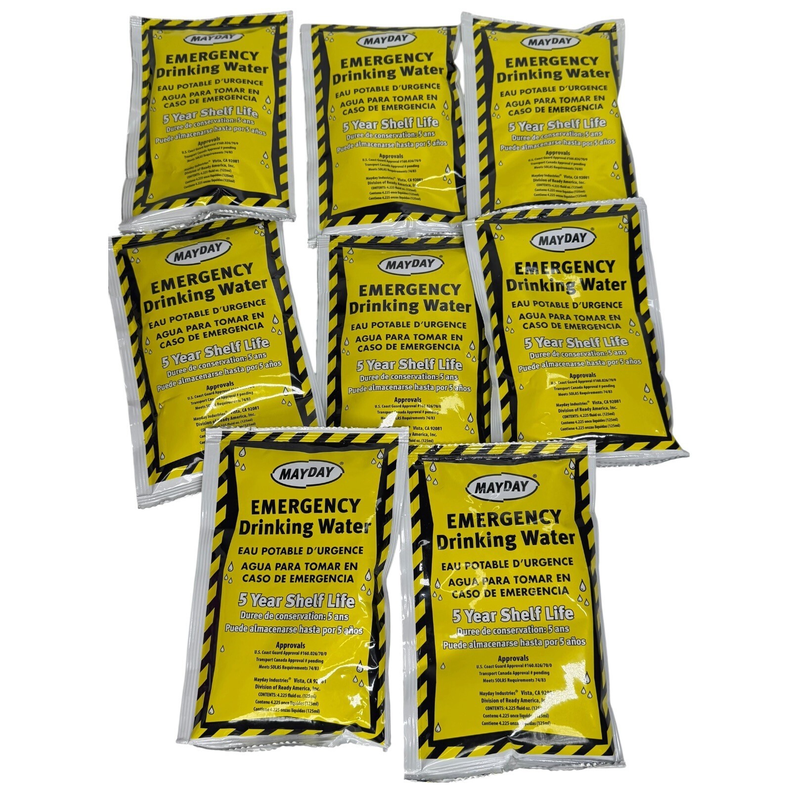 Mayday Emergency Drinking Water Pouches Lot of 8 Survival Disaster Prep 4.225 oz