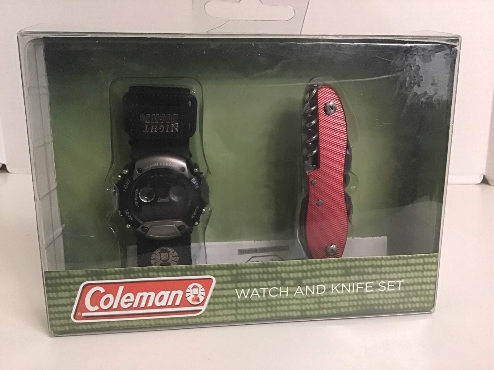 Coleman Night Sight Black And Gray Digital Watch With Band & Multipurpose Knife