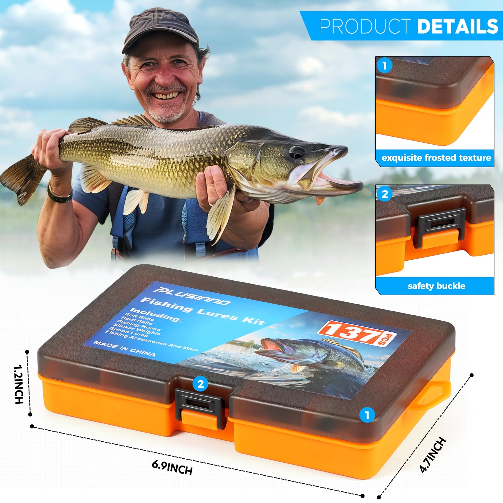 PLUSINNO Fishing Lures, 137Pcs Tackle Box with Included, 5″, ORANGE