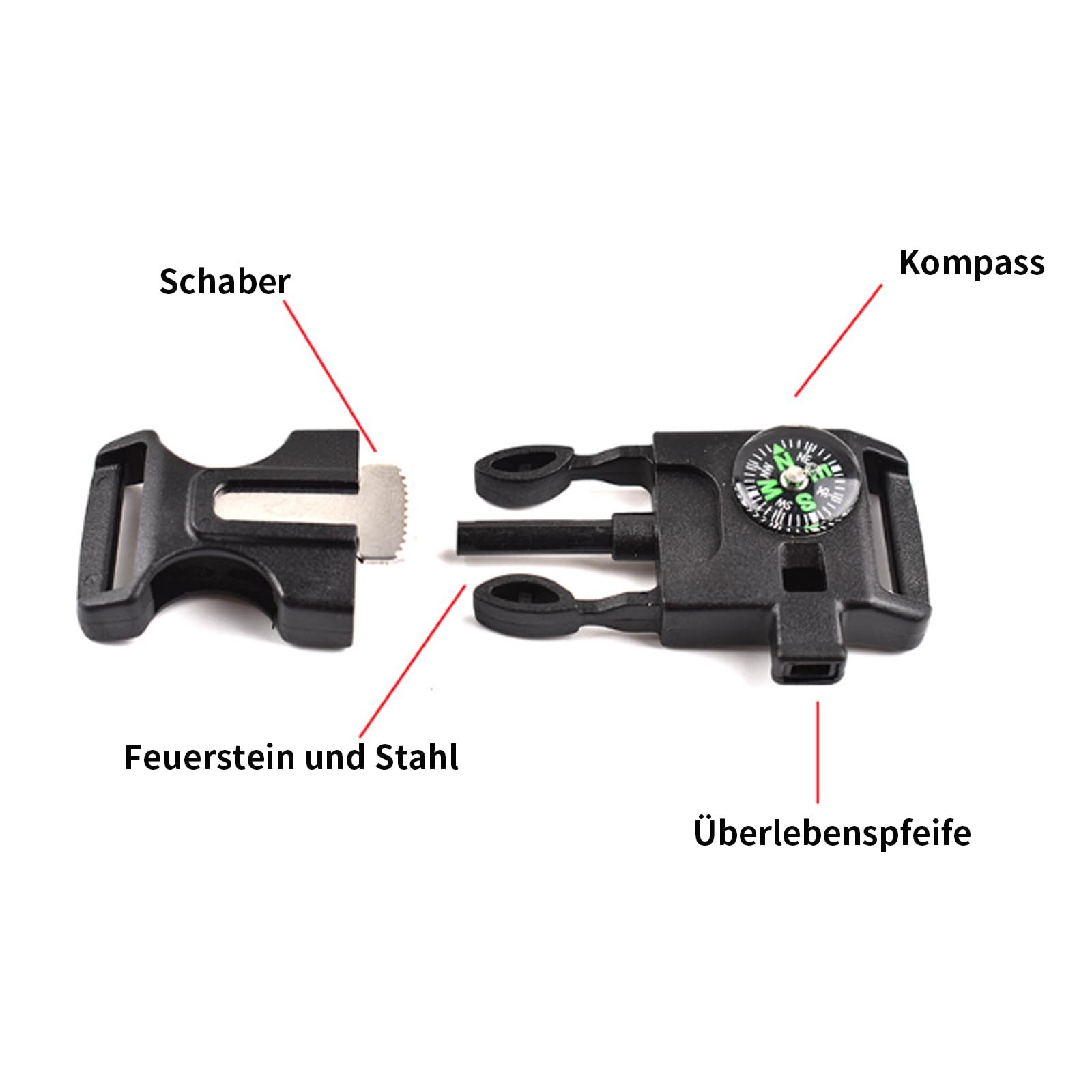 6 Piece Survival Bracelet, with Compass, Flint Scraper, Whistle, Mini Saw,…