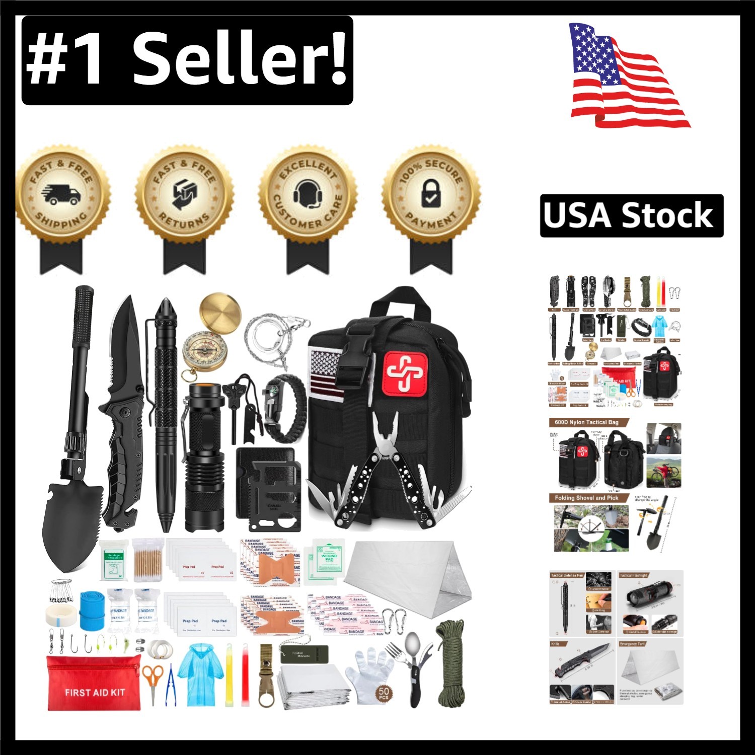 Ultimate 238-Pc Survival & First Aid Kit with Emergency Tent for Outdoor Safety