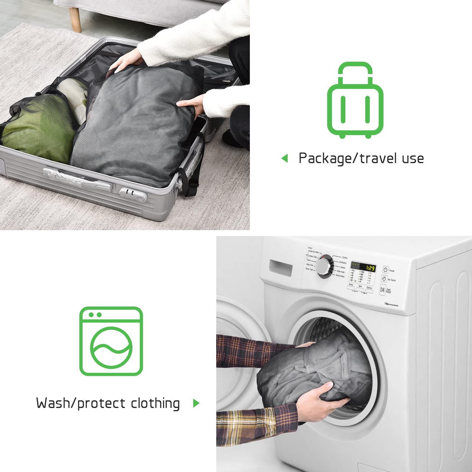 2 Pack Mesh Laundry Bags 24 x 32 inch Garment Bag 2 Large, Black