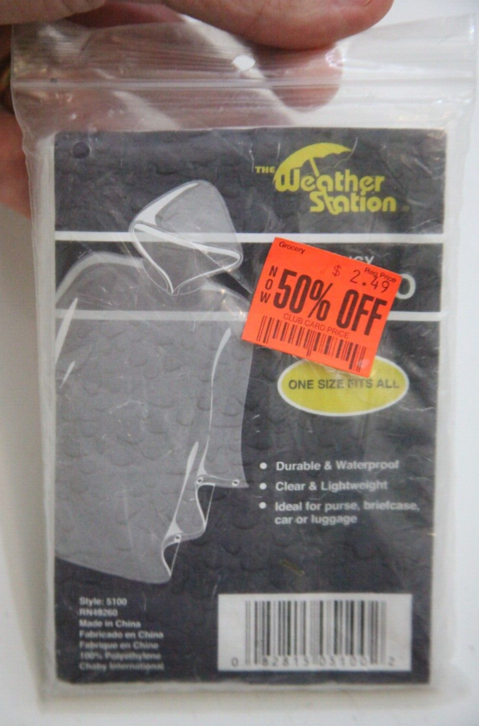 Weather Station Emergency Poncho Clear Lightweight One Size Fits All BB760