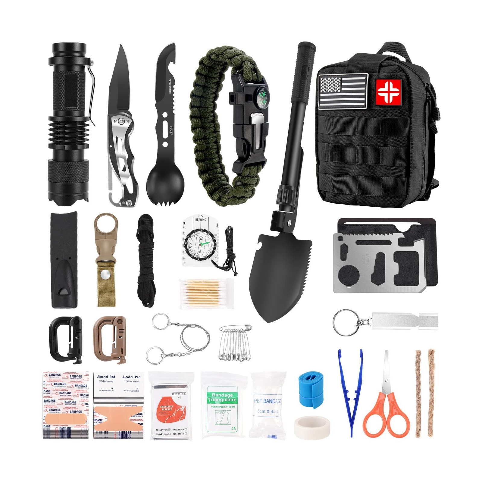 Emergency Survival Kit First Aid Kit, 121Pcs Tactical Gear Camping Gear Emerg…