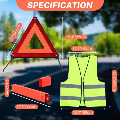 3 Pack Emergency Warning Triangles, Reflective Roadside Safety Triangle Kit