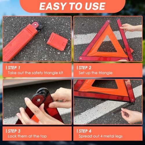 3 Pack Emergency Warning Triangles, Reflective Roadside Safety Triangle Kit