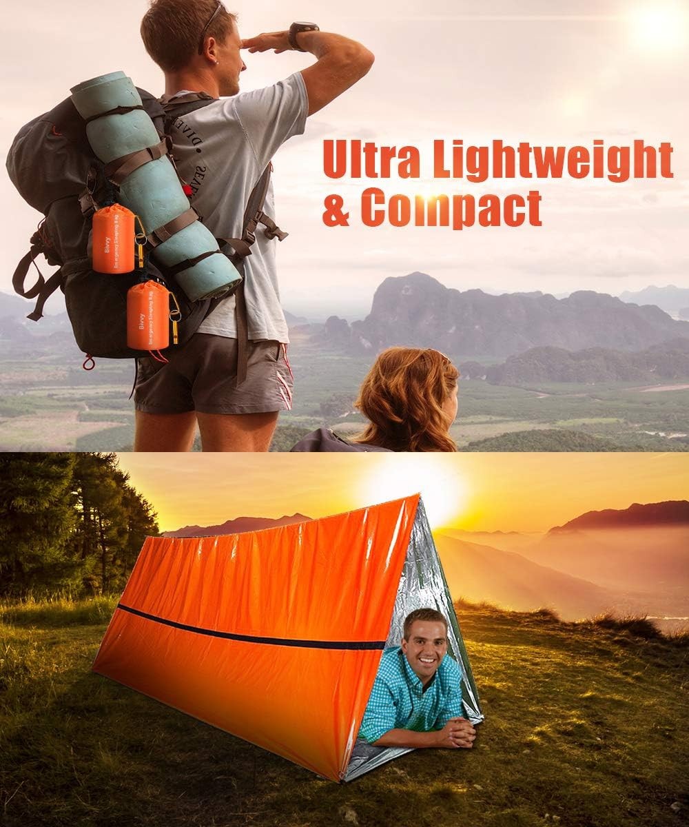 2 Pack Emergency Sleeping Bag Outdoor Camping Gear For Hiking Survival Whistle