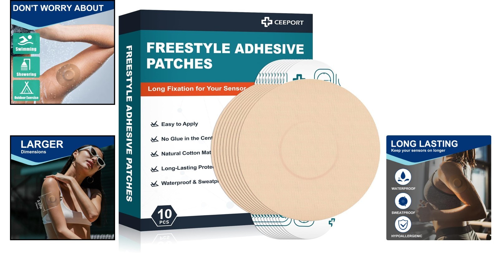 Long-Lasting Freestyle Libre Sensor Patches – 10 Pack Waterproof Comfort Covers