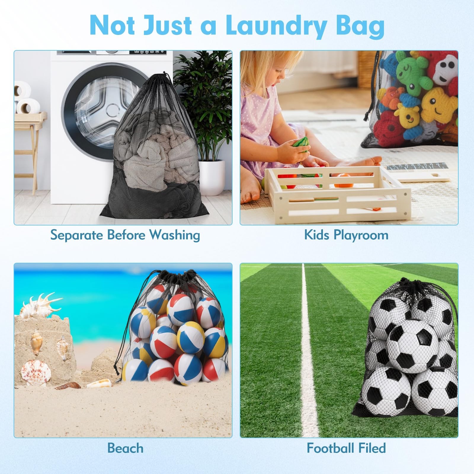 CNDNO 2 Pcs Mesh Laundry Bags, 24×35 Inches Large Large, Black
