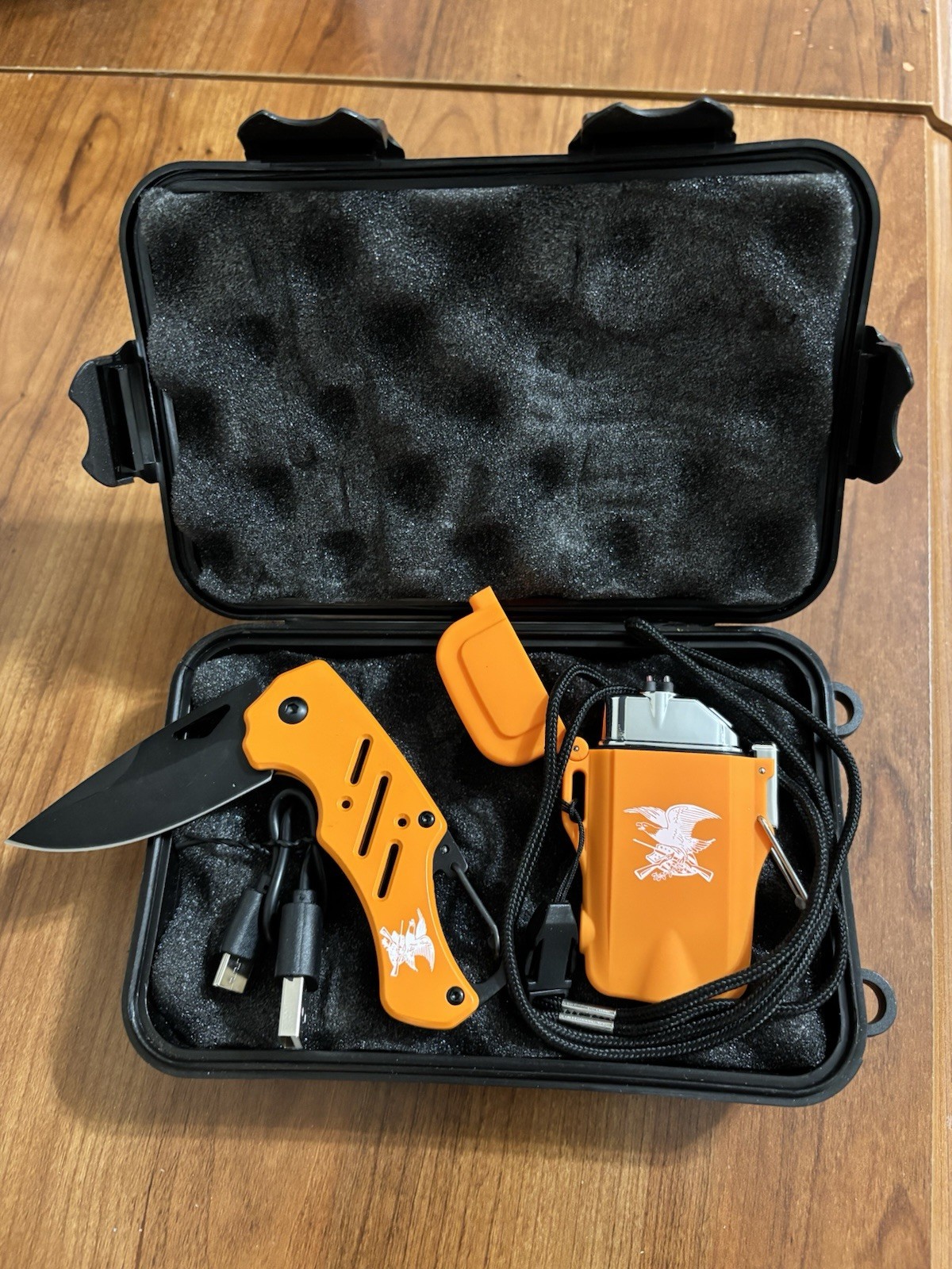 NRA Survival Kit Electric Torch Flashlight Multi Function Charging Cable & Knife