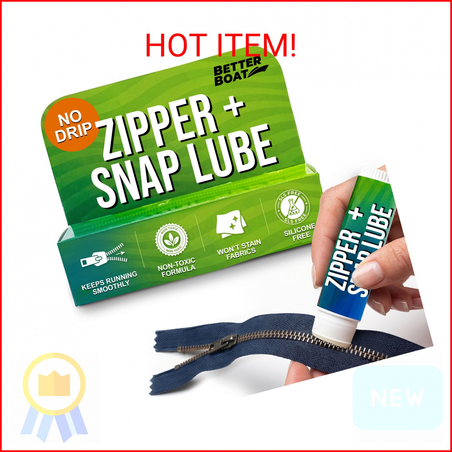Zipper Wax Zip Lube – Marine Grade Zipper Lubricant Stick and Tool for Boat Canv