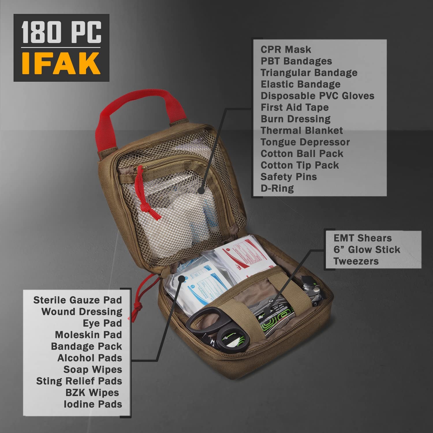 Everlit 180 Pieces Tactical First Aid Kit IFAK Molle EMT Pouch Coyote Brown