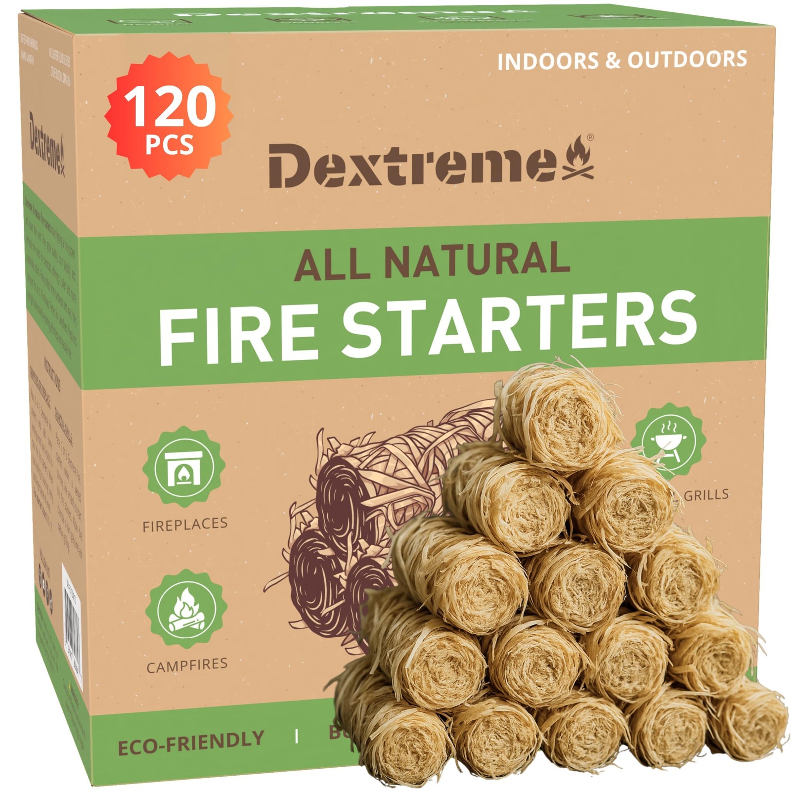 Dextreme Fire Starter (120 PCS) Natural Starters 120 Pcs, Nature Pine