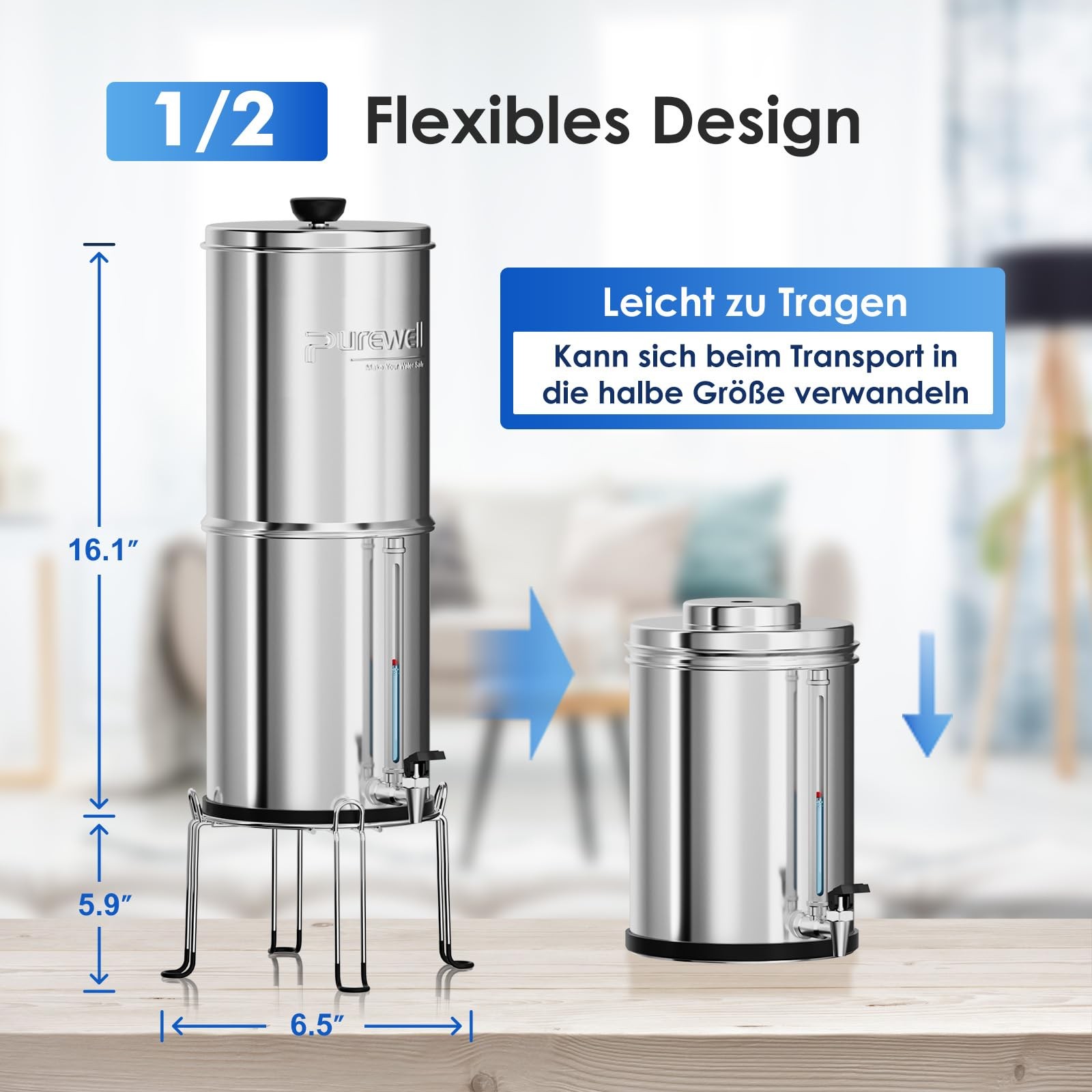 Portable Gravity Water Filter 3.8L – 4 Stage Filtration System 0.01 μm with W…