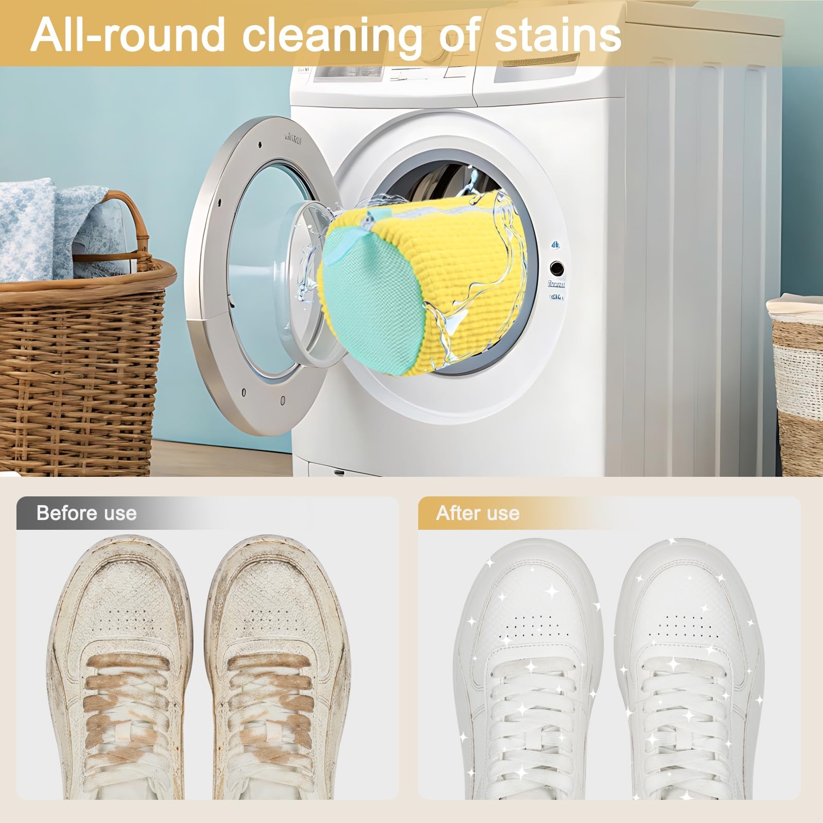 Xan Concept 2Pcs Shoe Washing Machine Bag,Cleaning Bag for XX-Large, Yellow