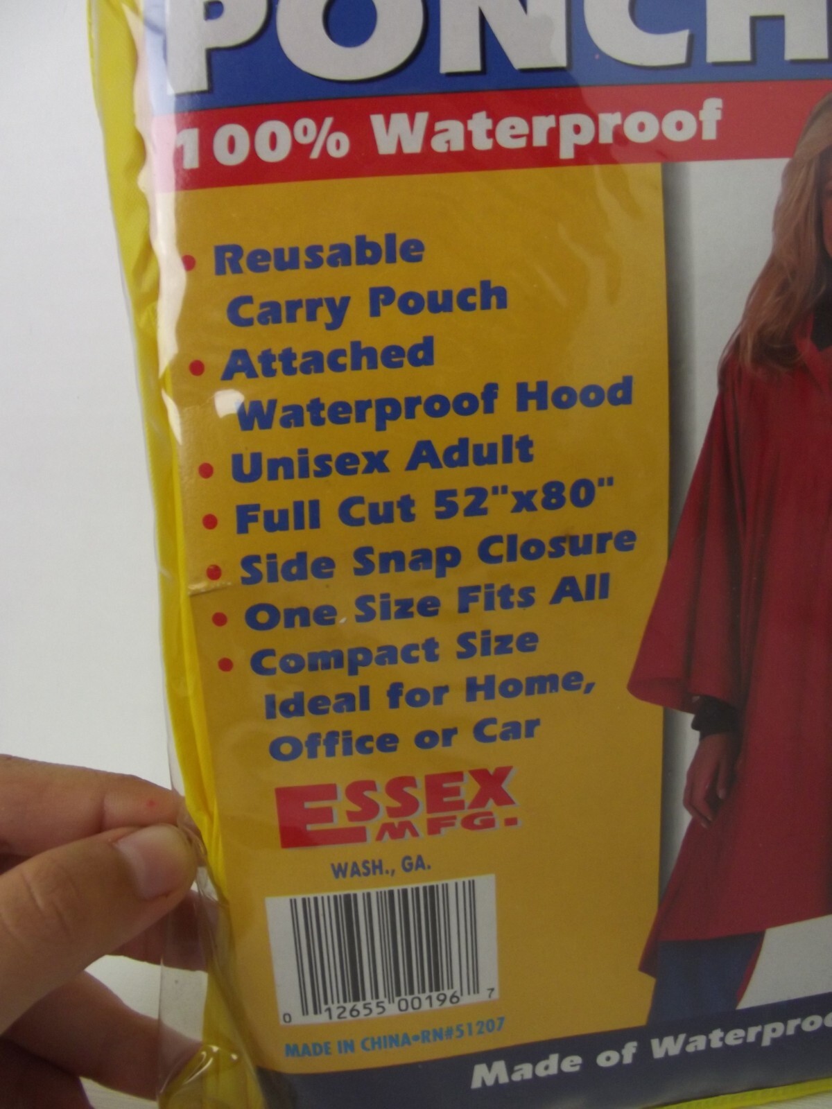 Essex Mfg. Vintage Yellow Lightweight Poncho 52″×80″ NIP