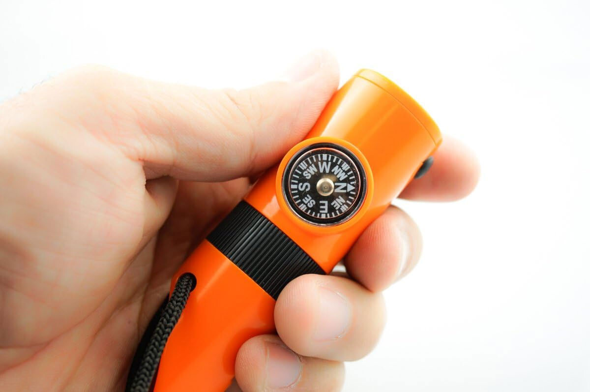 7-In-1 Emergency Survival Whistle Compass Thermometer LED Flashlight Magnifier