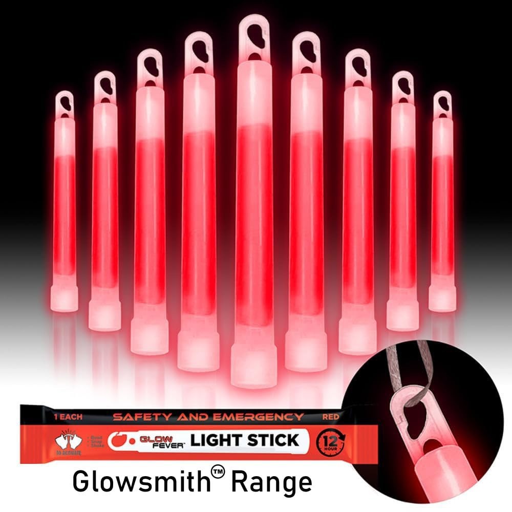 Glow Fever Emergency Safety Military Grade Sticks; 10pcs, 6″ 10PCS, Red
