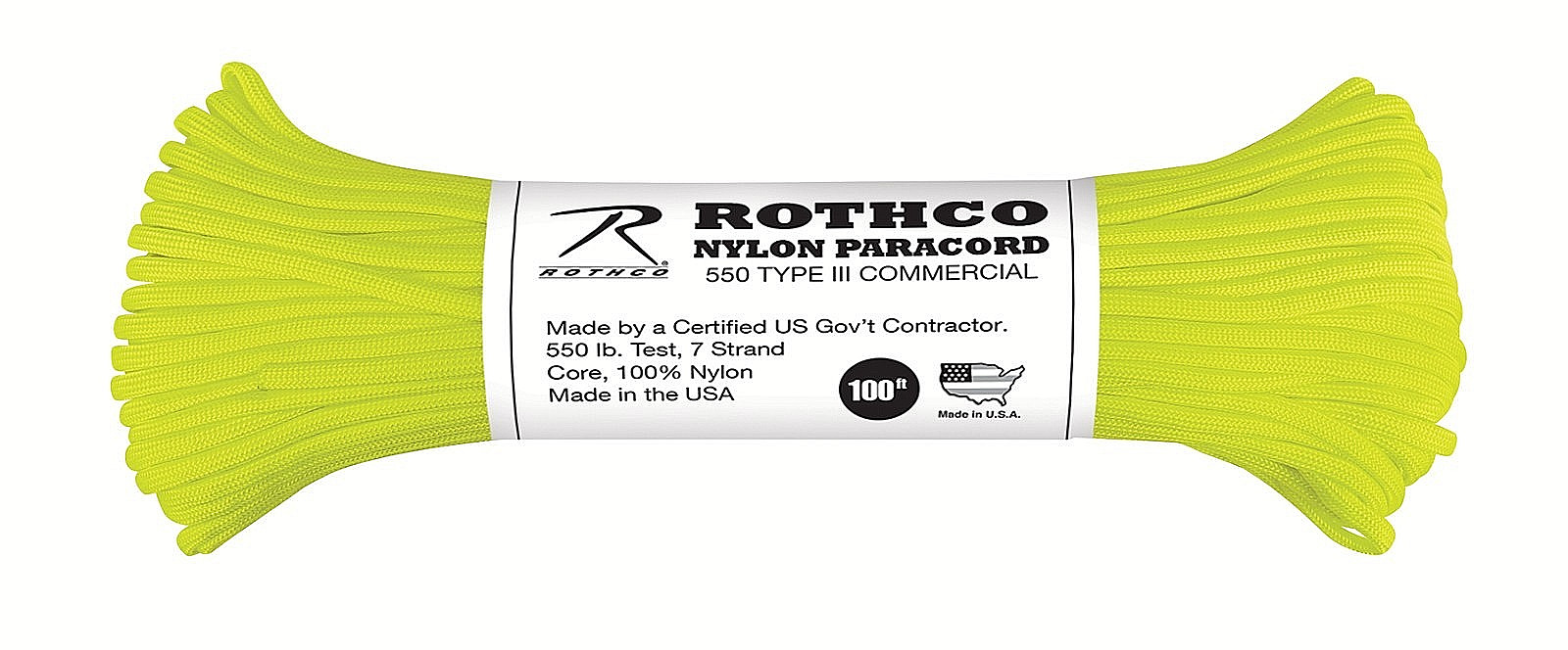 YELLOW 550 NYLON 7 STRAND PARACORD TYPE III Rothco survival bug out bag camping
