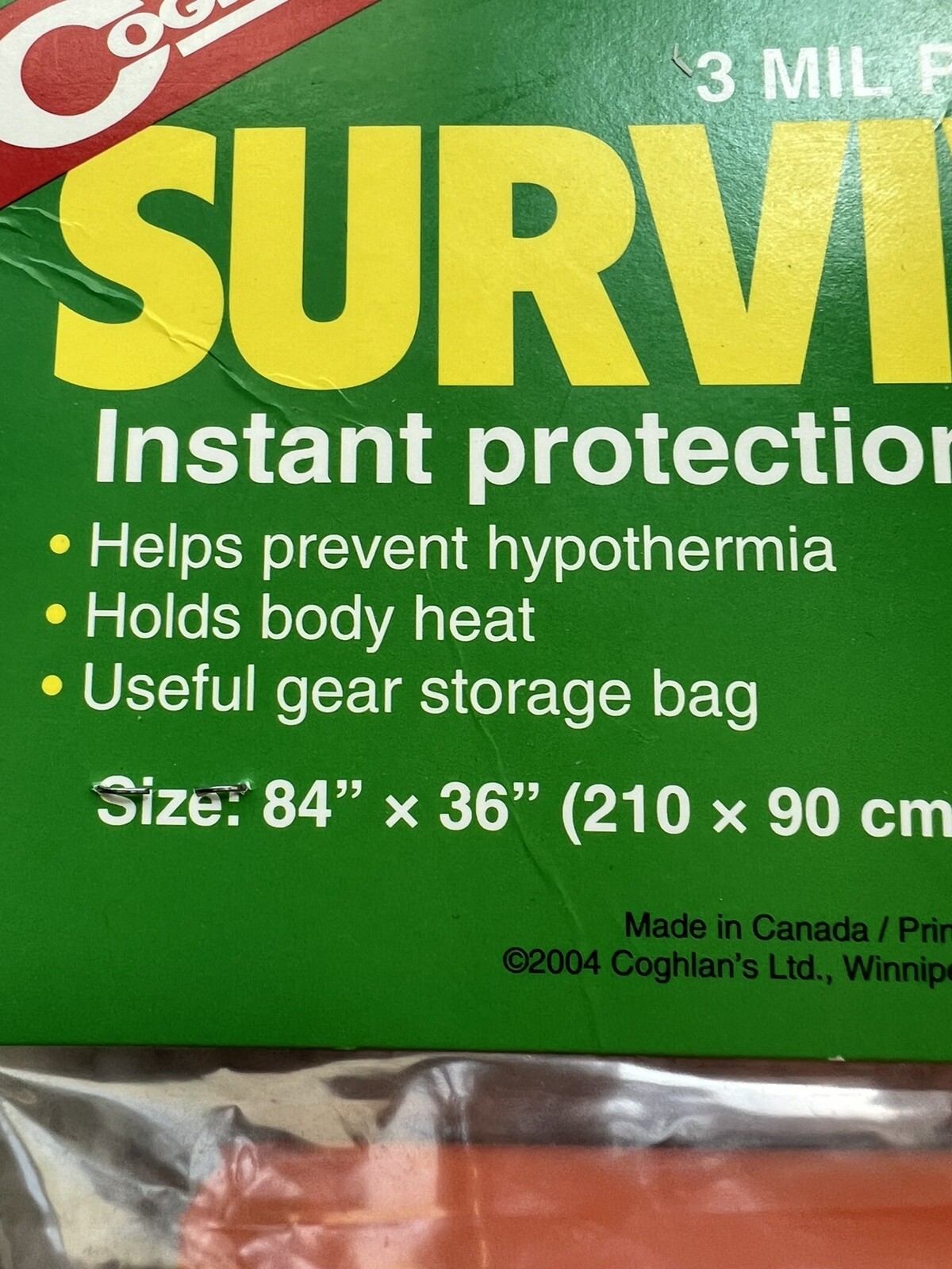 Coghlan’s 3 Mil Waterproof Survival Bag Emergency Bivy Sleeping Bag Orange.