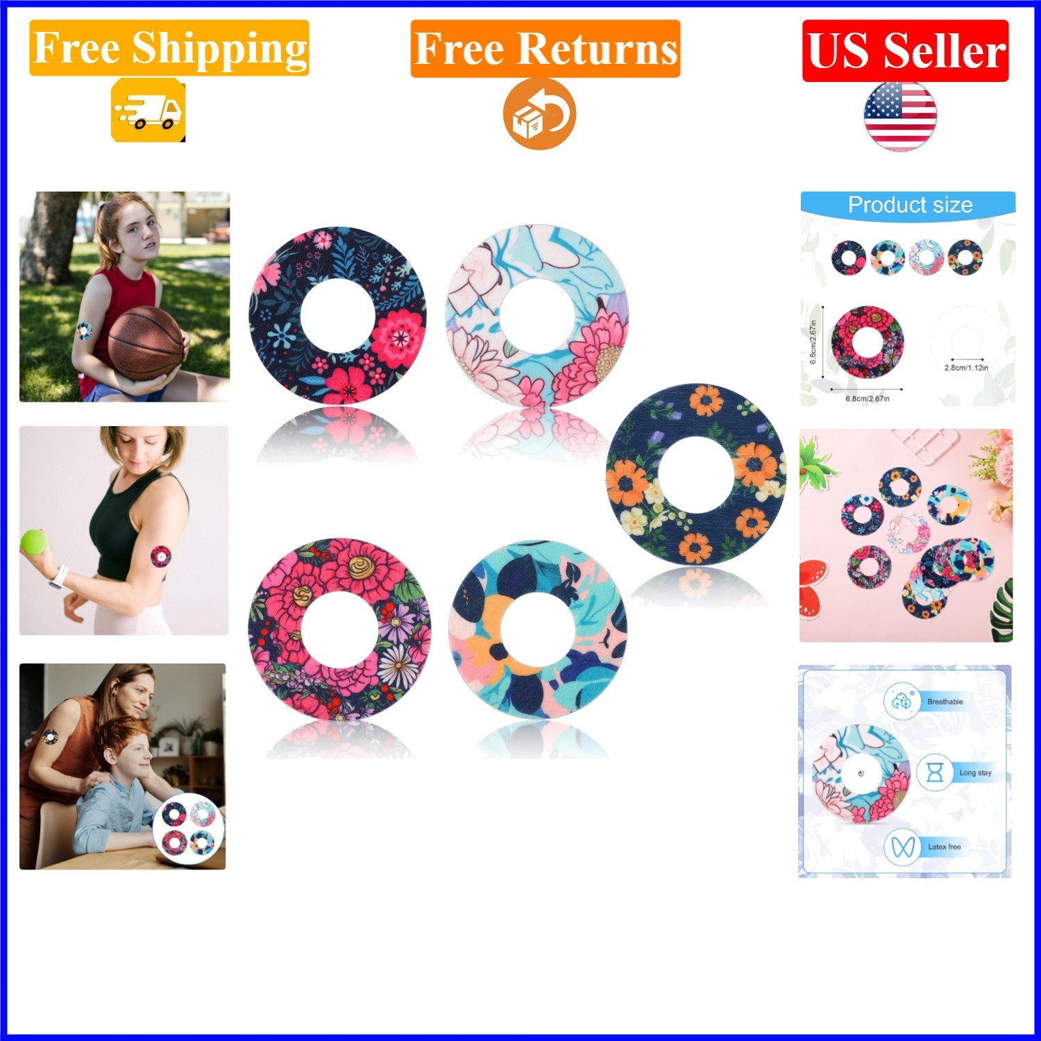 25Pcs Waterproof Flower Pattern Sensor Covers for Libre 1/2 – Breathable, Non…