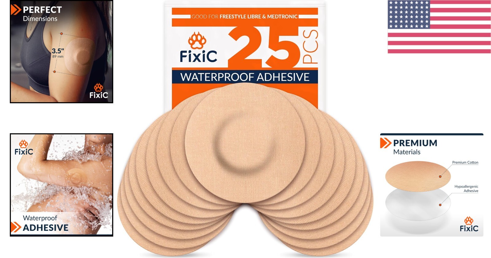 Durable Waterproof Adhesive Patches (25 Pack) for Libre & Guardian Sensors – Tan