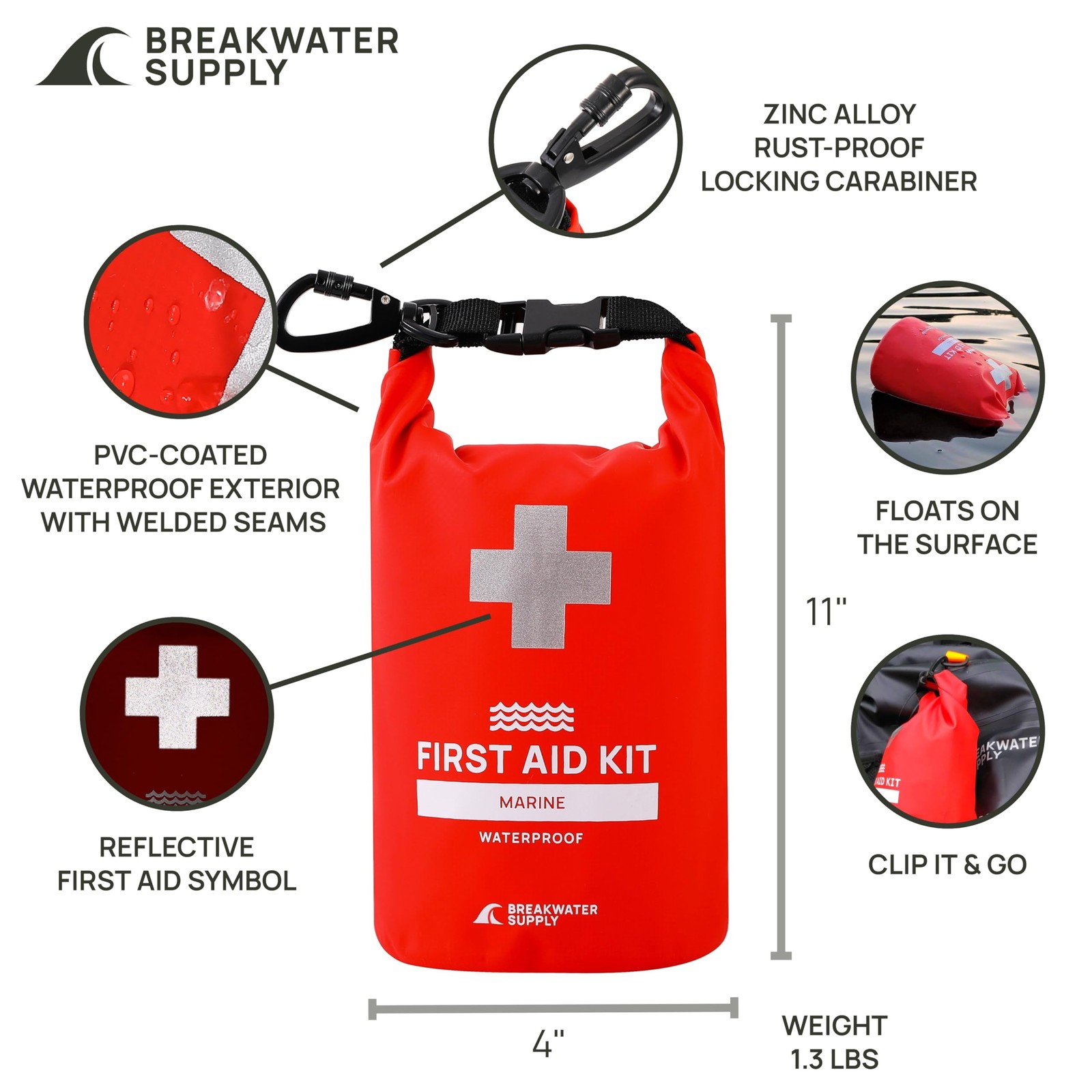 Breakwater Supply™ Waterproof Marine First Aid Kit Boat Safety Tool Kit, 100