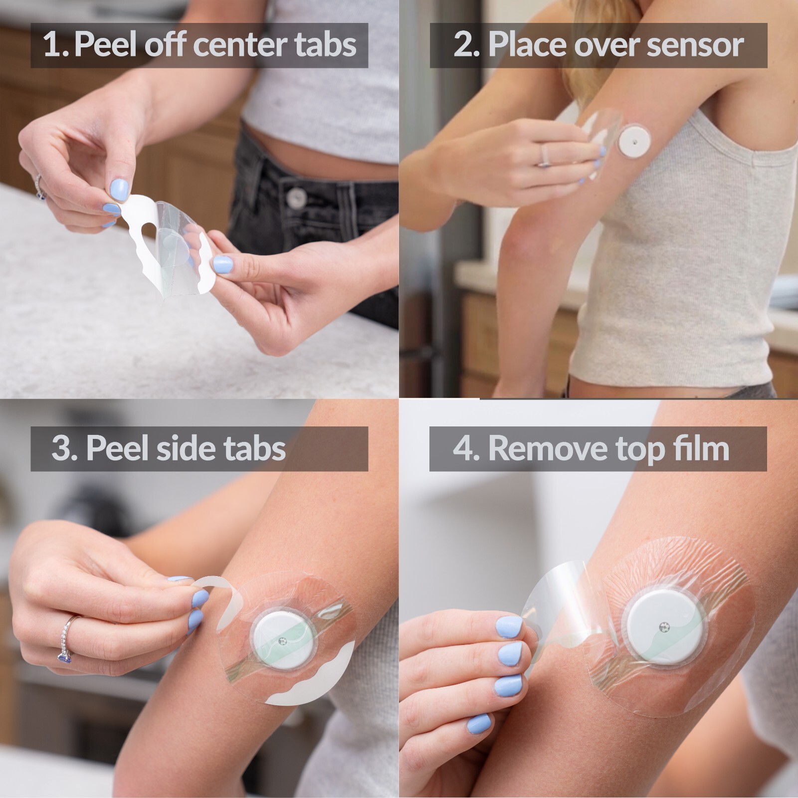 12 Transparent Waterproof Patches for Libre 1, 2, 3 CGM Sensors + 12 prep wipes