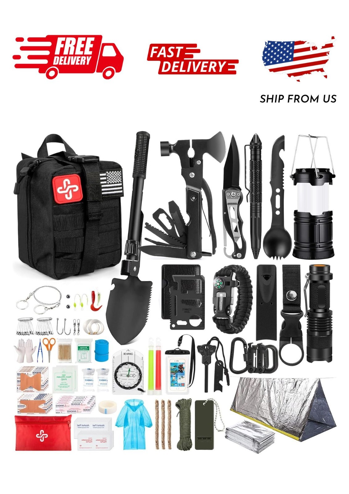Survival Kit, 250Pcs Survival Gear First Aid Kit with Molle System Compatible Ba