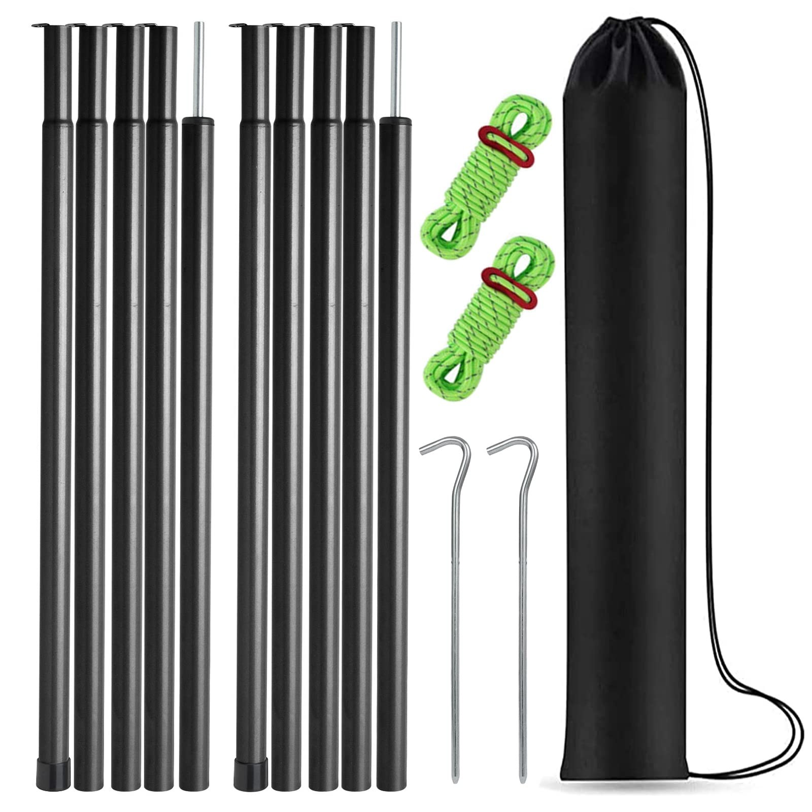 Tent Poles Adjustable Tarp Steel Rods for Canopy Camping Black