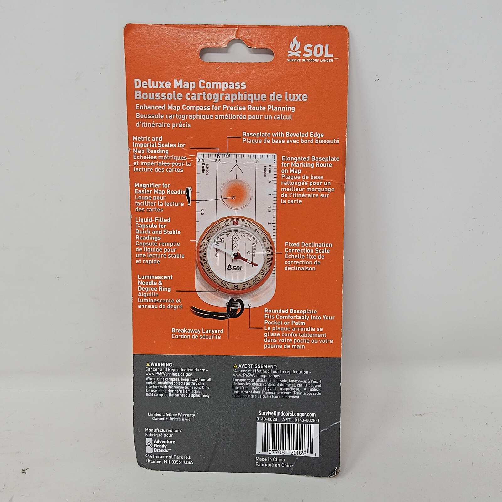 SOL SURVIVE OUTDOORS LONGER DELUXE MAP COMPASS EXTENDED BASEPLATE