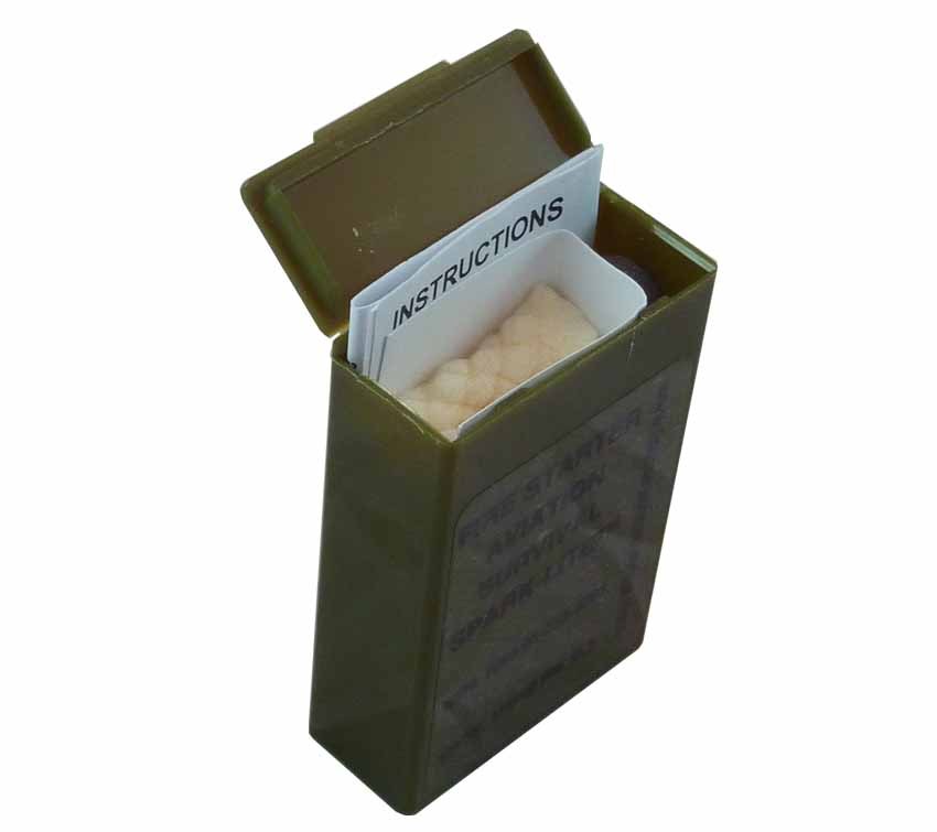 Spark Lite Firestarter 10 pack Olive Drab Mil spec Sparker and Tinder Quik Tabs