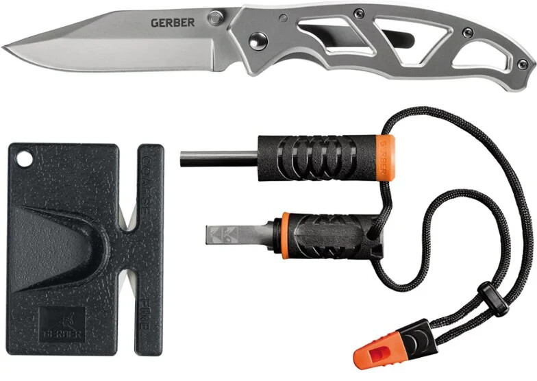 $35 Gerber Survival Kit: Pocket Knife, Fire Starter/Whistle, Sharpener 31-004134
