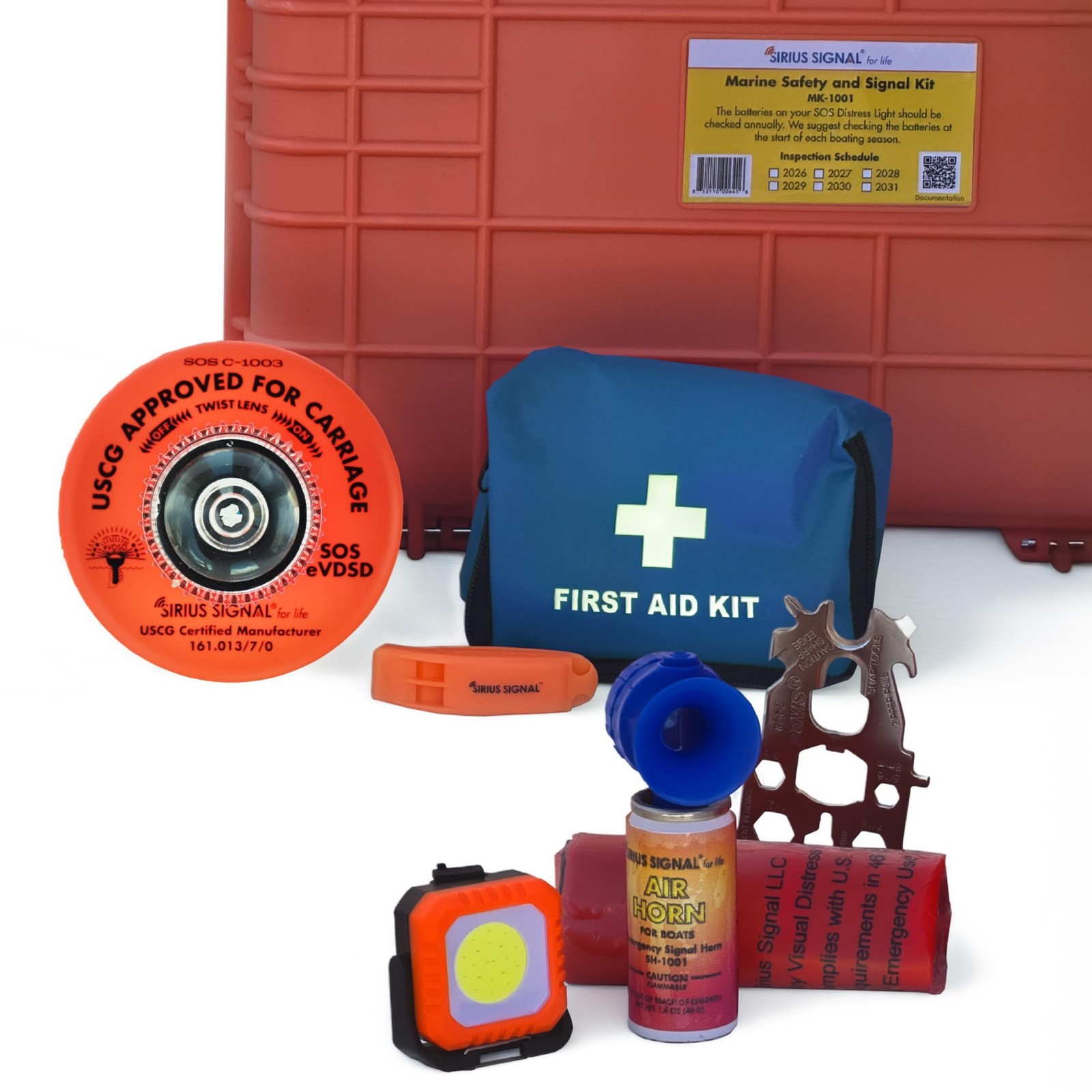 Complete Boating Safety SOS Kit – Visual, Audible, First Aid System – USCG Appro