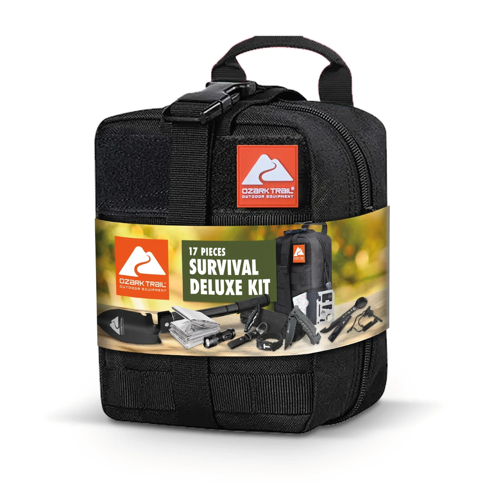 Ozark Trail 17 PC Outdoor Survival Deluxe Kit with Flashlight, Knife, Fire Start