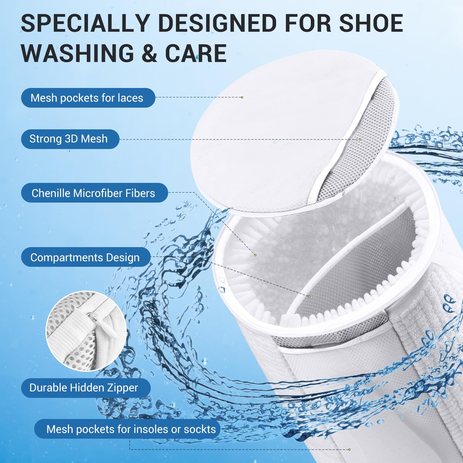 Teletrogy Large Shoe Bag for Washing Machine, Two-Zone 11.5 liters, White