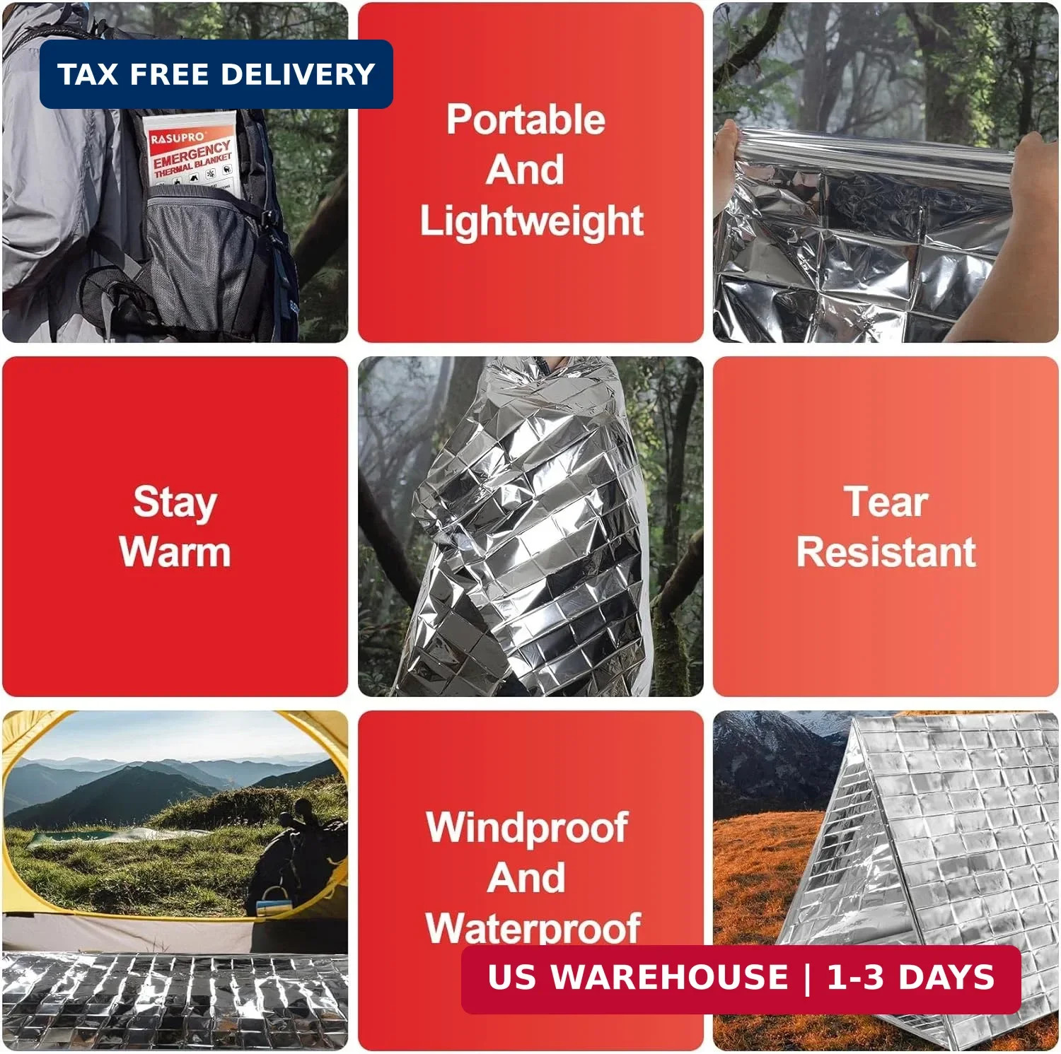 9 Pack Emergency Blankets, Outdoor Survival Emergency Insulated Gear, Mylar Ther
