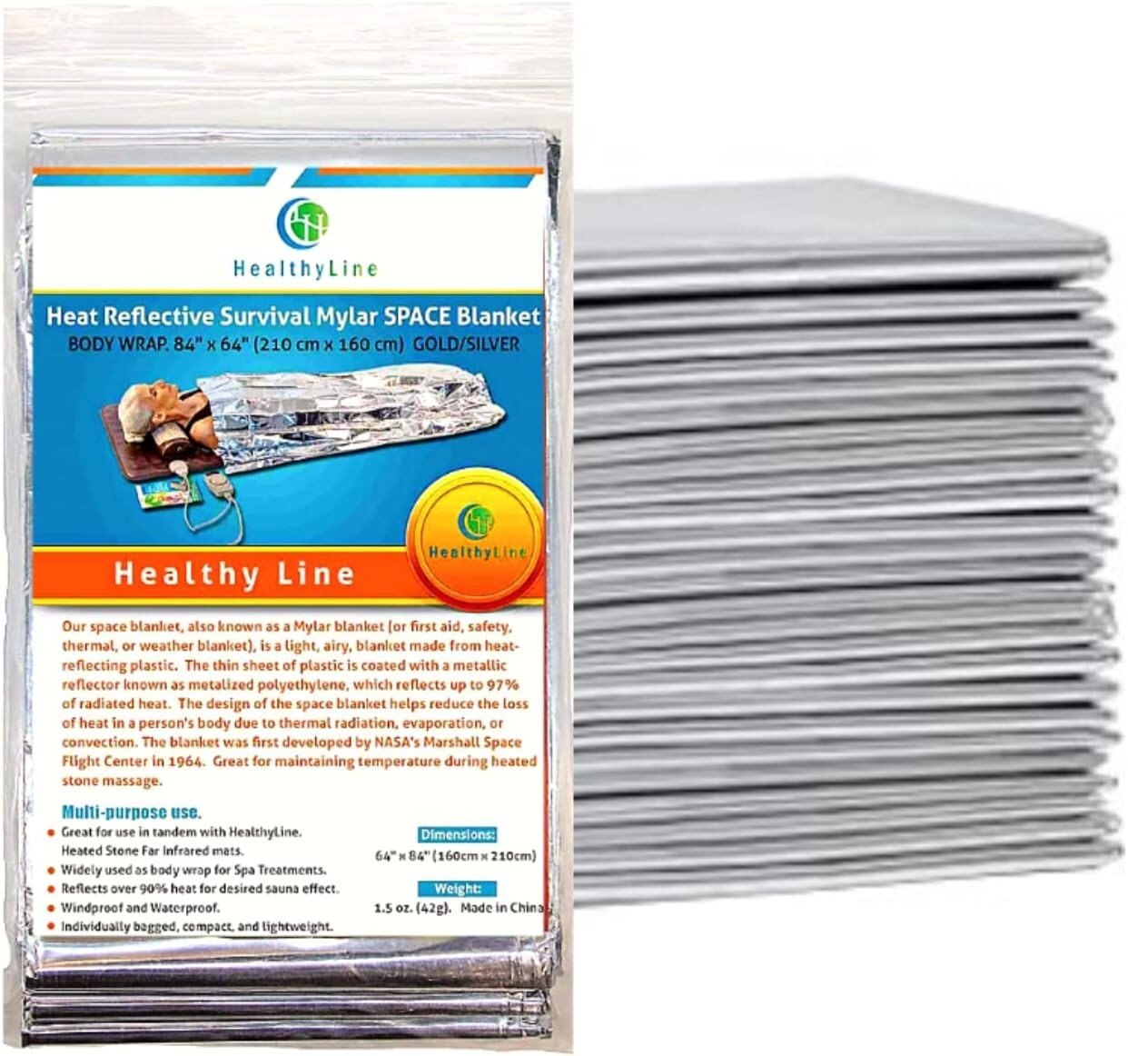 HealthyLine Thermal Foil Sauna Space Blanket (Pack of 50 pcs) Detox Weight Loss