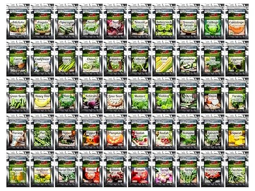 Survival Seed Vault: 50 Varieties, 50,000+ Non-GMO Heirloom Seeds – 5+ Year 1