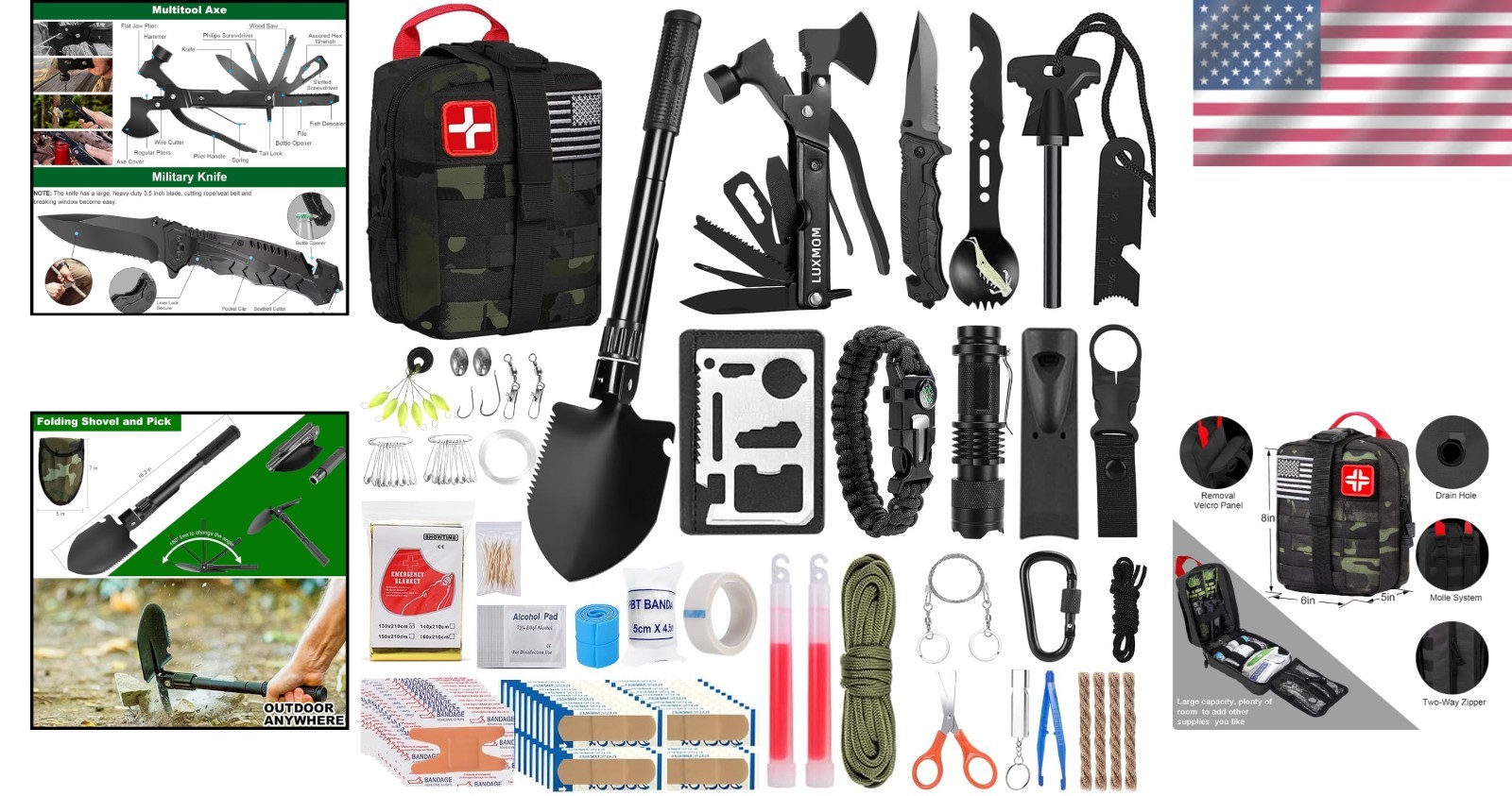 Versatile 142-Piece Survival & First Aid Kit with Fishing Tools – Perfect Gift