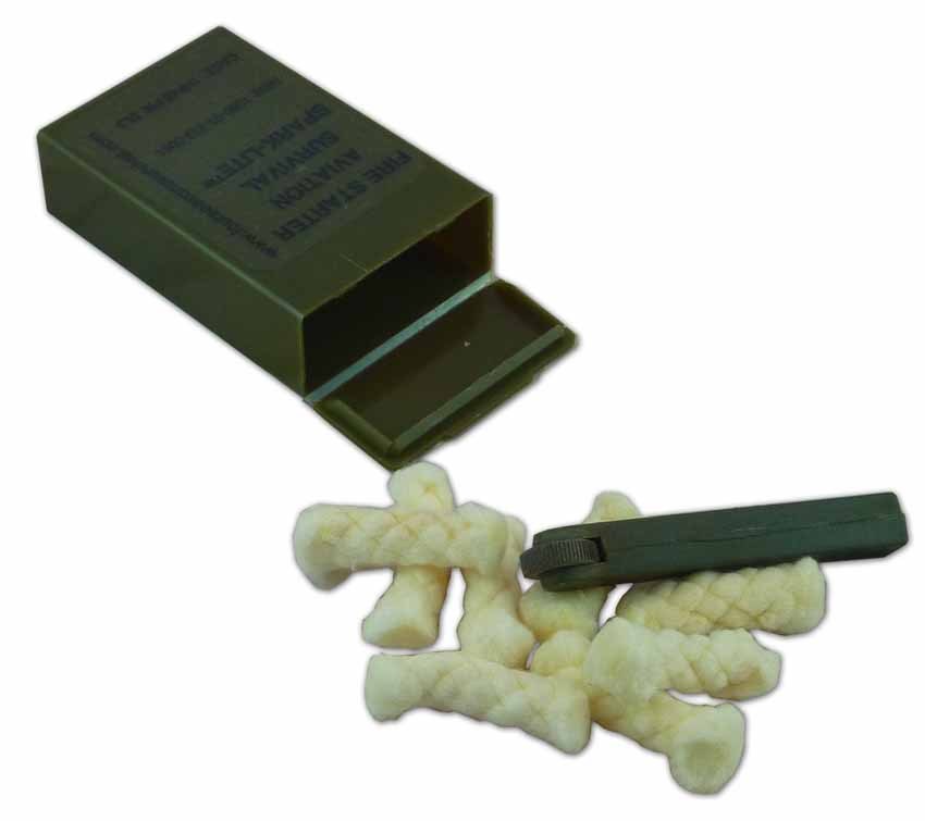 Spark Lite Firestarter 10 pack Olive Drab Mil spec Sparker and Tinder Quik Tabs