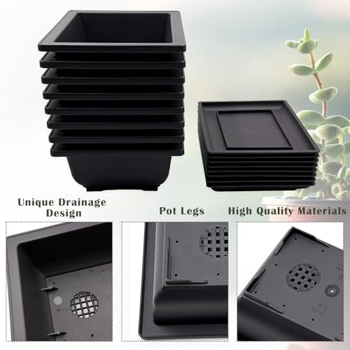 8 Pack Bonsai Training Pots with Drainage Trays, 9 Inch Plastic Bonsai Tree Pot