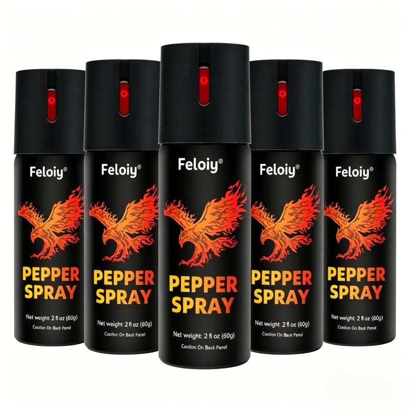 5 Bottles Feloiy 2oz Black Flip Top Safety Lock Pepper Spray For Self Defense