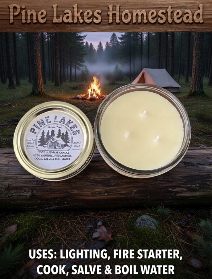48 Hr SURVIVAL Emergency Candle, Edible- 6 oz, Cook/Fire Starter & Boil Water