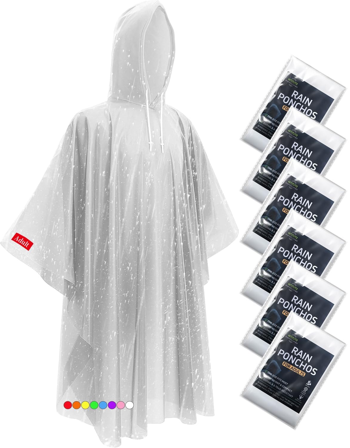 Disposable Rain Ponchos – Extra Long Waterproof One Size Tall, Clear 6pcs