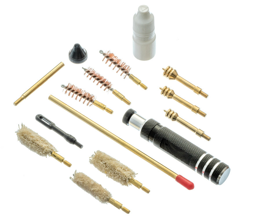 15 Piece Aluminum Handle Pistol Cleaning kit for 38, 357, 40, 45 Cal