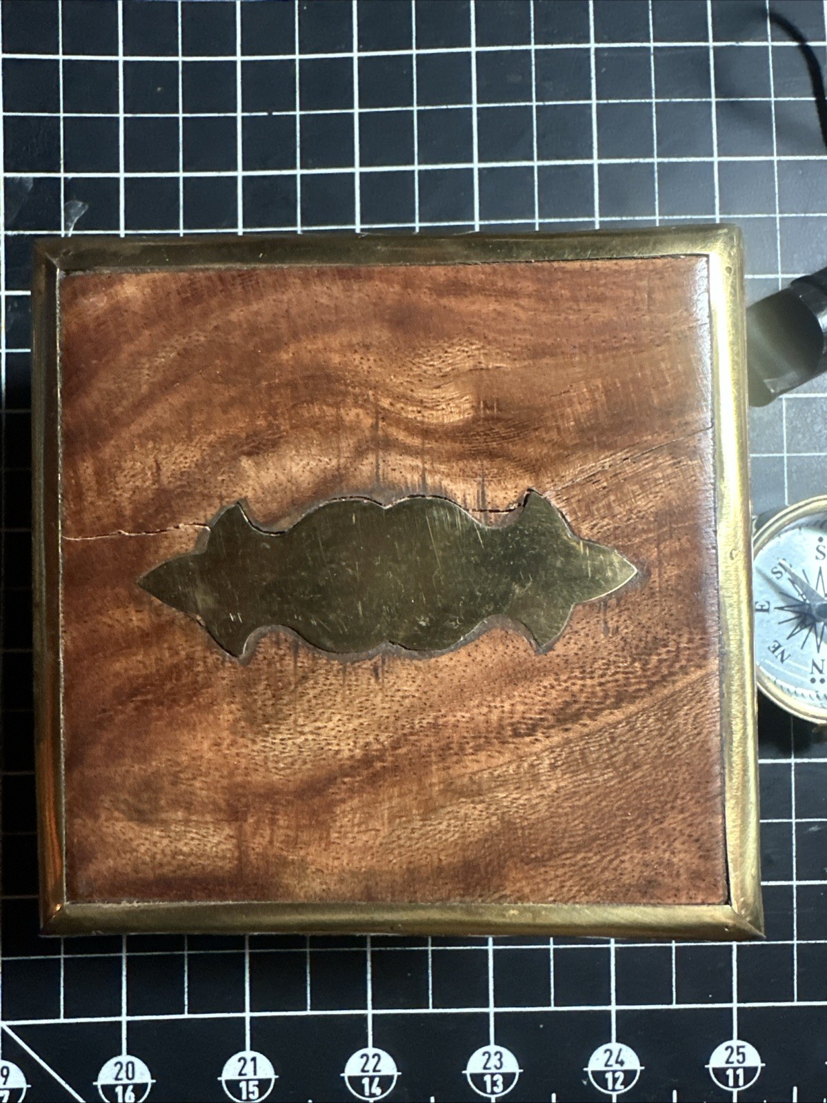 Rose Wood Survival Kit Storage Box With Vintage Compass And Whistle