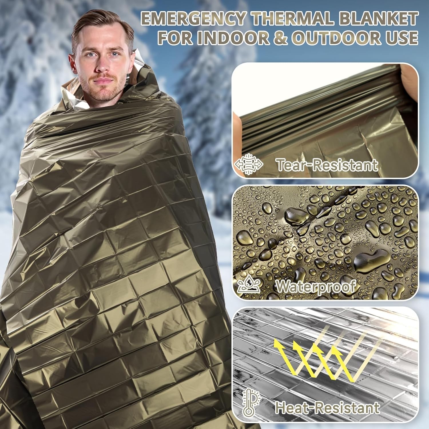 84″x63″ SecuCaptain Survival Mylar Thermal Blankets 4-Pack Outdoor Camping